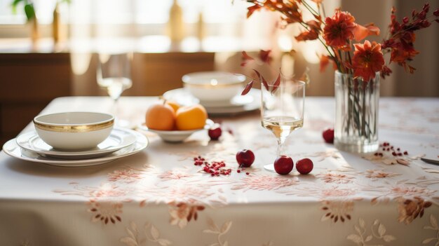 Mesa con platos y cuencos de comida