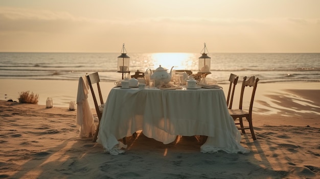 Una mesa en la playa Arte generativo con IA