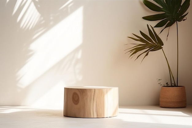 Mesa de podio de madera de tronco mínimo Natural Harmony en Sunlight Generative AI