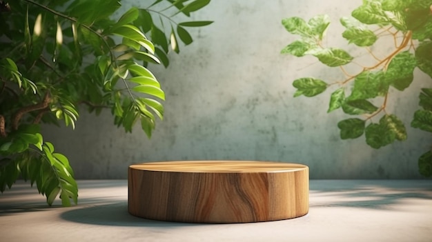 Mesa de podio redonda de madera de teca lisa de grano hermoso AI generativa