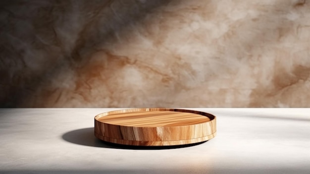 Mesa de podio redonda de madera de teca lisa de grano hermoso AI generativa