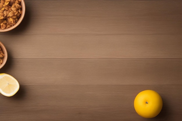 Foto una mesa con un pomelo y una botella de vino encima.