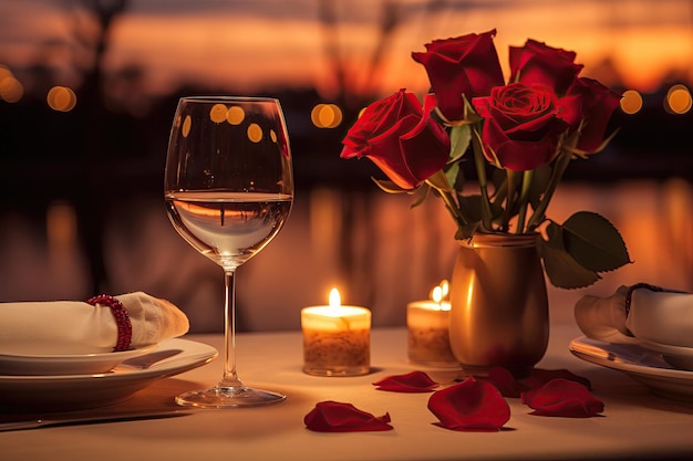 Una mesa preparada para una cena romántica en la playa.