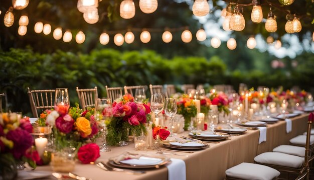 una mesa puesta para una boda con flores y velas