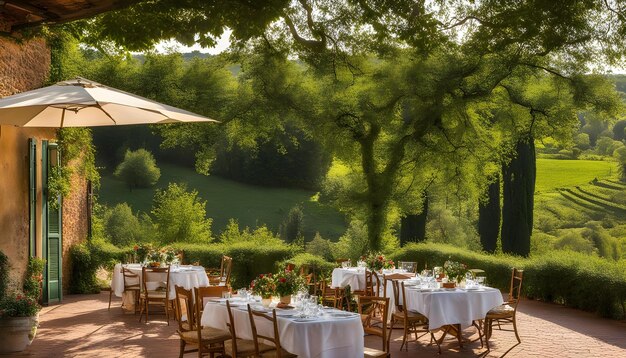 Foto una mesa puesta para una boda con una vista del jardín