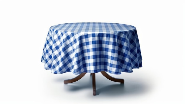 Una mesa redonda cubierta con una mesa azul y blanca IA generativa