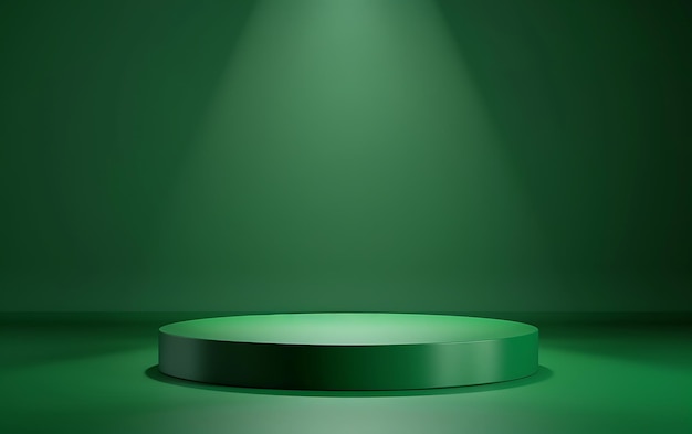 una mesa redonda con un fondo verde con una luz verde en ella