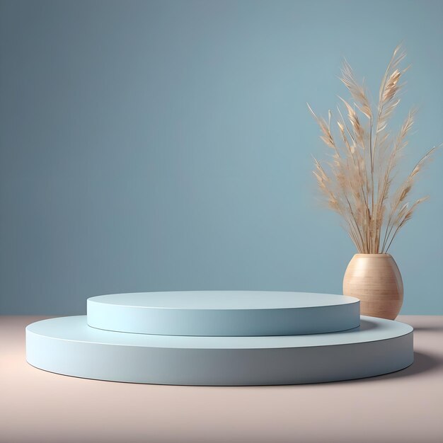 una mesa redonda con un jarrón y una planta encima