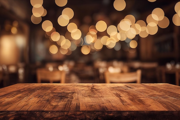 Una mesa en un restaurante con luces de fondo