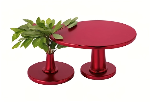 Una mesa roja con una planta encima.