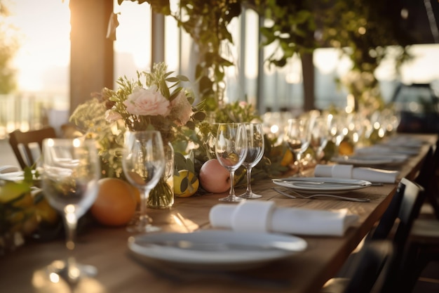 Mesa romántica con velas y flores.