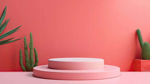 Una mesa rosa con una planta en ella