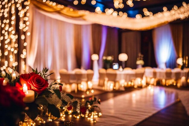 Foto una mesa con una rosa roja y algunas velas