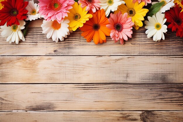 Mesa rústica con flores de gerbera