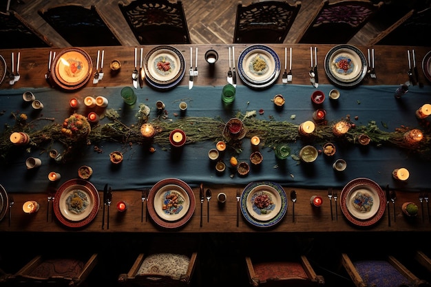 Foto mesa servida em estilo boêmio de cima