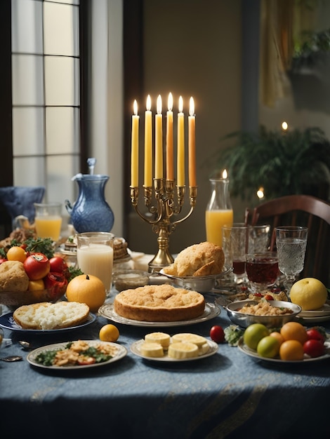 Foto mesa servida para jantar de hanukkah