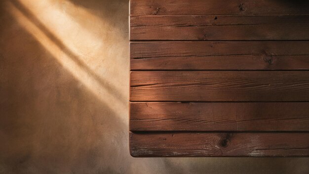 Foto mesa de tabla de madera marrón textura de fondo vista superior con luz solar en la esquina