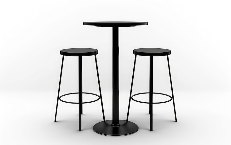 Foto mesa y taburetes negros minimalistas en un entorno moderno