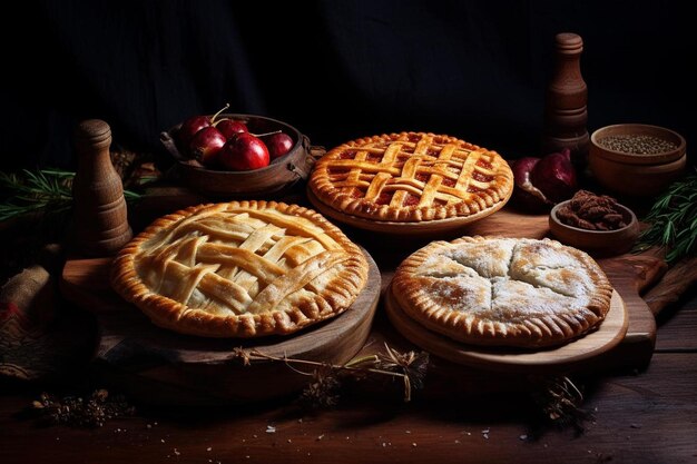 Una mesa con tartas y otros pasteles.