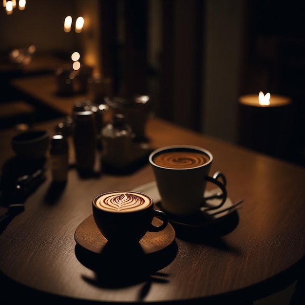Una mesa con una taza de café encima