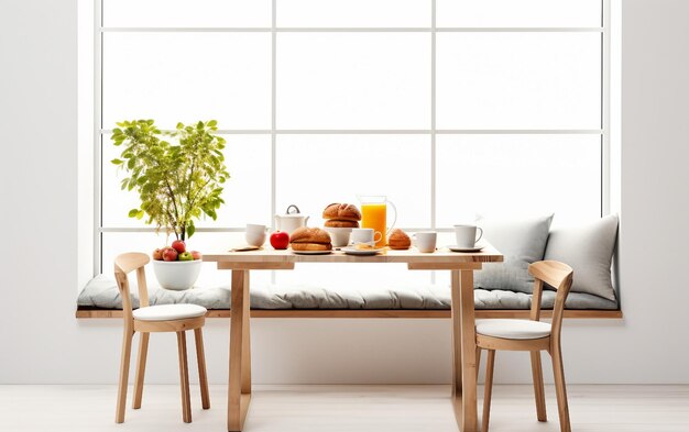 Foto una mesa con un tazón de frutas y un tazó de frutas en ella