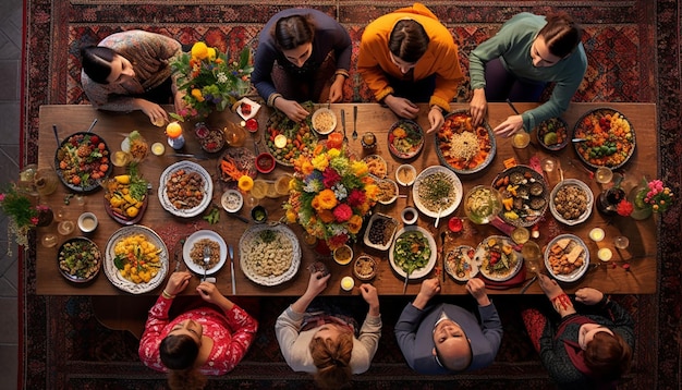 una mesa tradicional de HaftSeen desde arriba