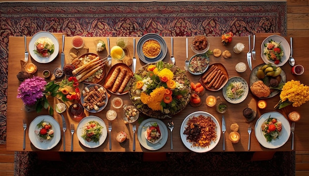 una mesa tradicional de HaftSeen desde arriba