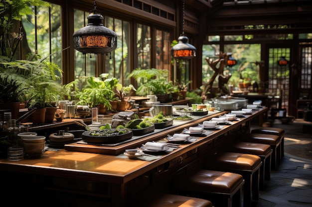 mesa tradicional de un restaurante japonés fotografía de comida de publicidad profesional