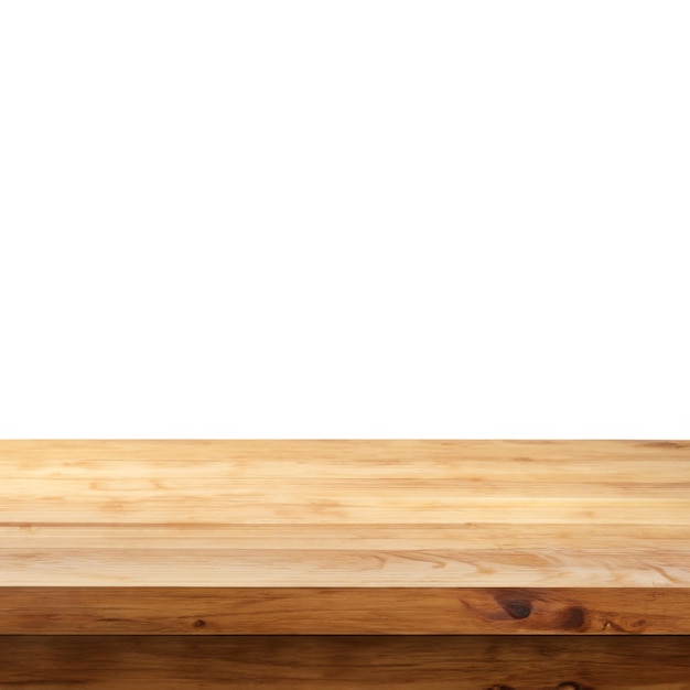 Mesa vacía para la exhibición de productos con fondo blanco sólido