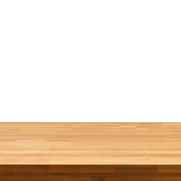 Mesa vacía para la exhibición de productos con fondo blanco