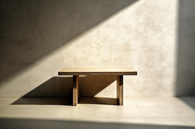 Mesa vacía en el fondo de la pared con sombras naturales
