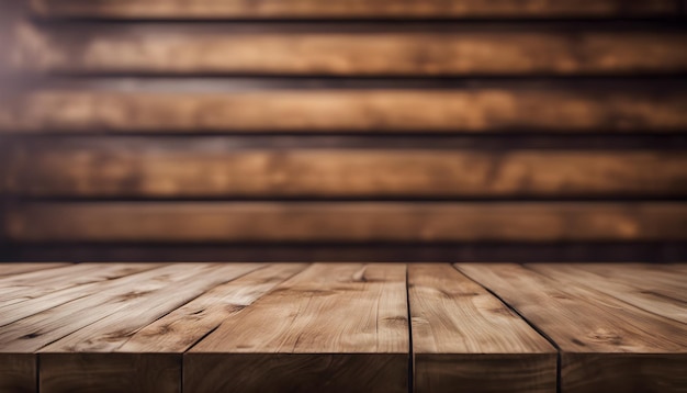 Foto mesa vacía de madera frente a un fondo borroso