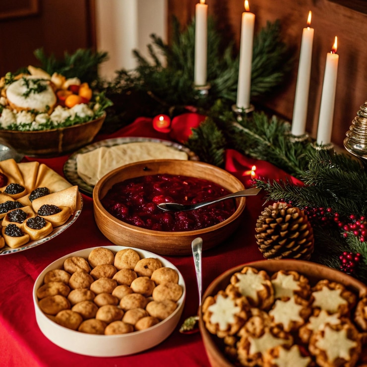 Foto una mesa con una variedad de postres incluyendo galletas galletas y una vela