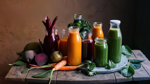 una mesa con una variedad de verduras, incluidas zanahorias, apio y apio