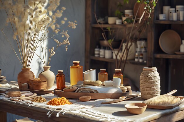 Foto mesa con varios artículos de spa