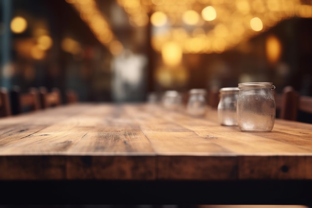 Una mesa con vasos y una luz amarilla al fondo.