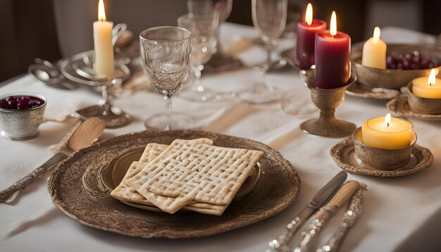 una mesa con una vela y galletas en ella