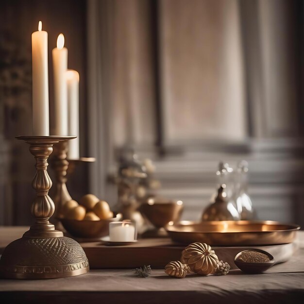 Foto una mesa con una vela que dice el nombre de la en ella