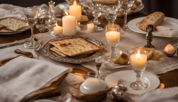 Foto una mesa con una vela que tiene una vela en ella