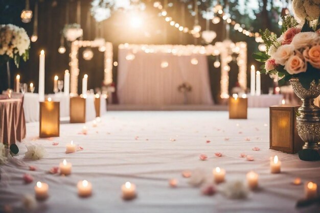 Foto una mesa con velas y un árbol de navidad en el fondo