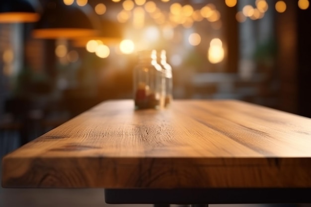 Una mesa con velas y una luz al fondo.