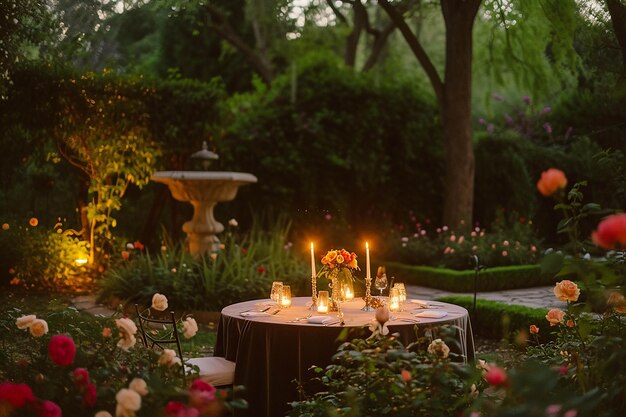 una mesa con velas y un mantel con un mantel
