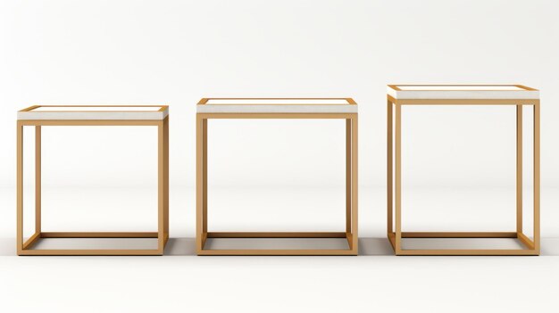 Mesas minimales de oro y bronce con superficies reflectantes