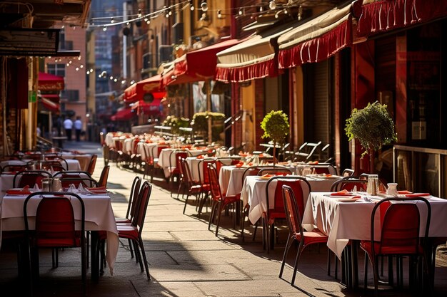 Foto las mesas vacías de los restaurantes callejeros contrastan con las animadas trattorias al aire libre