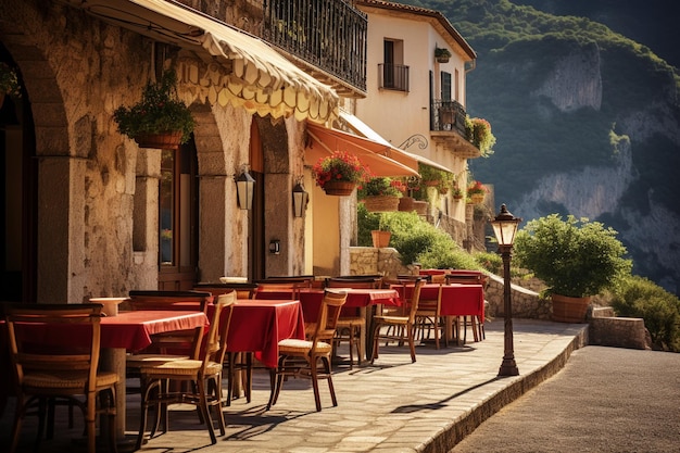 Foto las mesas vacías de los restaurantes callejeros contrastan con las animadas trattorias al aire libre