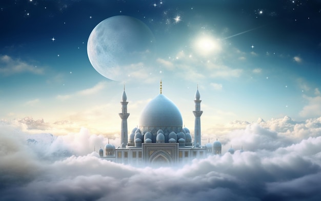 mesquita acima da nuvem saudação do ano novo islâmico