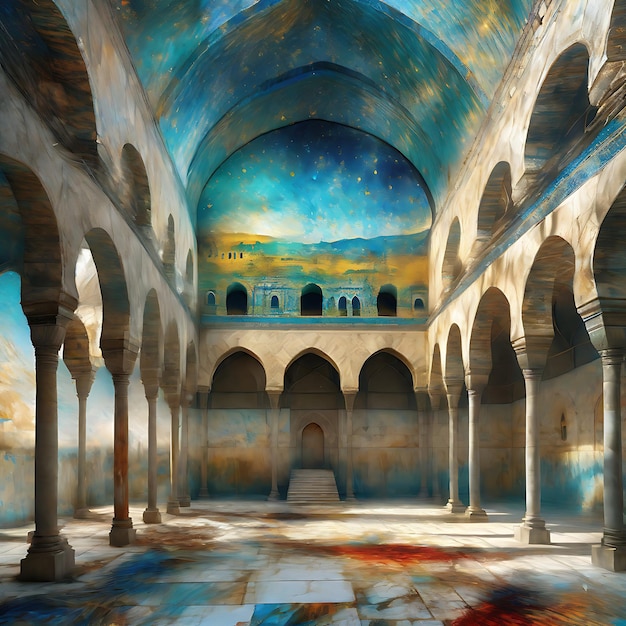 Foto mesquita al-aqsa em jerusalém pintura a óleo estilo van gogh