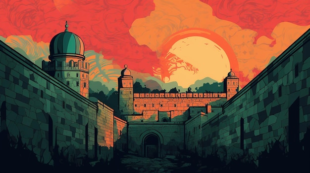 Mesquita AlAqsa antiga muralha da cidade Ilustração arte digital