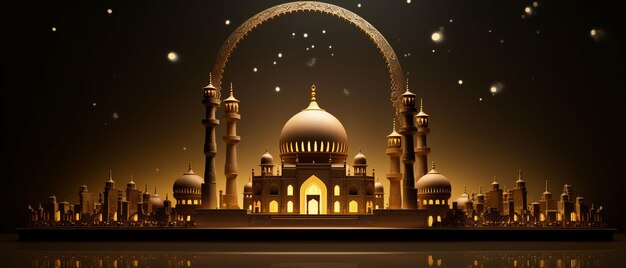 mesquita árabe dourada com arcos e luzes douradas