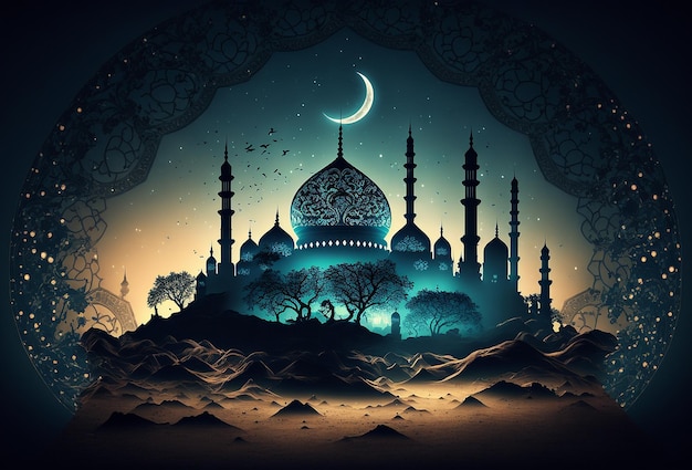 Mesquita da lua e do ramadã Generative AI